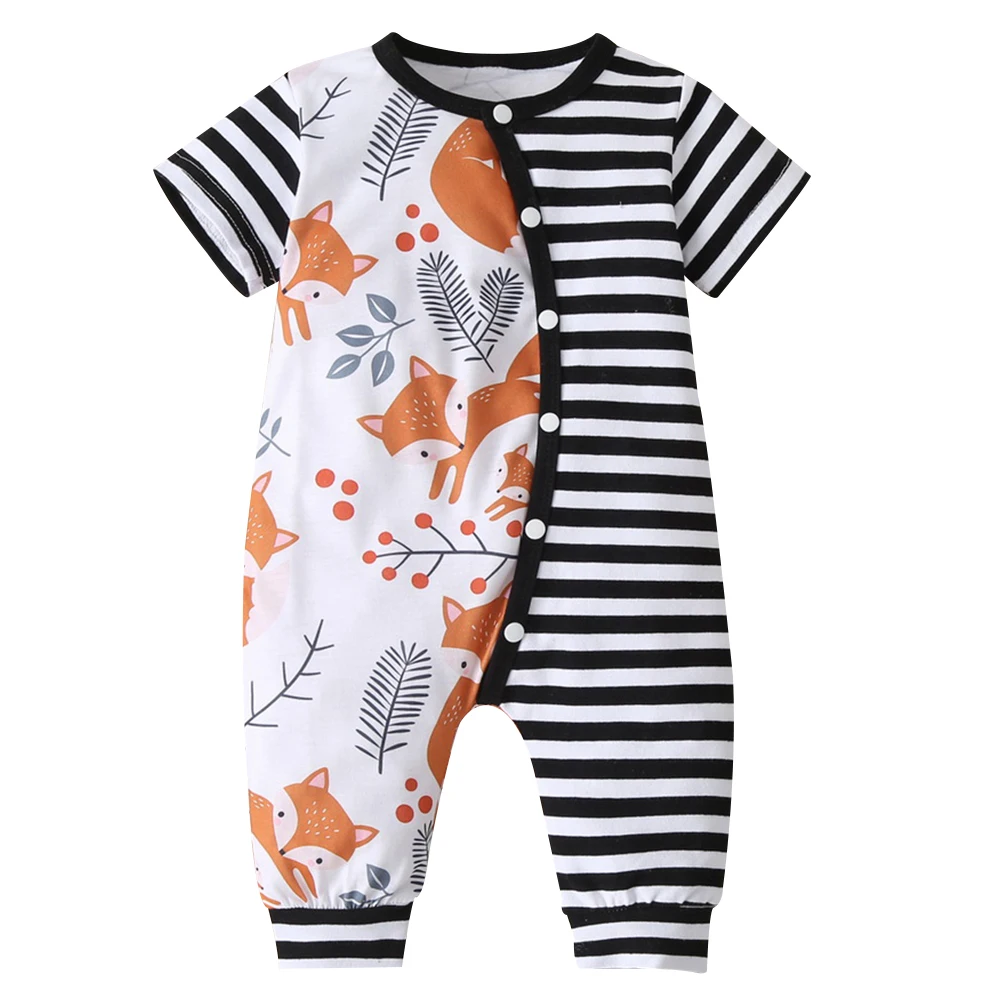 Newborn Stripe Patchwork Animal Print Romper One Piece Infant Boy Clothing Cute Boys Baby Cotton Summer Jumpsuit D30 |