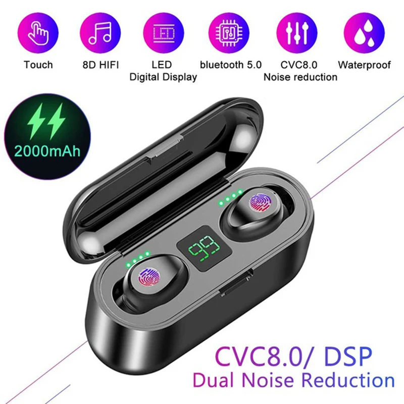F9 TWS Hifi Bluetooth наушники беспроводные наушники сенсорные спортивные наушники Поддержка siri с микрофоном воздушные точки зарядный чехол для redmi