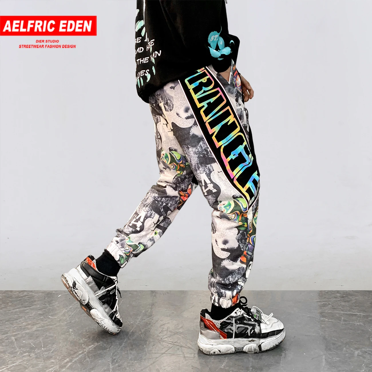 

Aelfric Eden Reflective Patchwork Graffiti Pant Man Hip Hop Streetwear Color Block Men Trousers Cotton Harajuku Jogger Pants Men