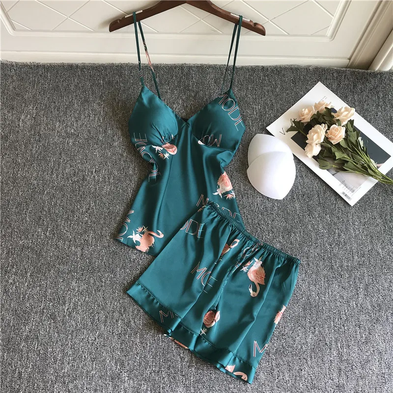 

Sexy Sling Pajamas Womens Printed Flamingo Casual Nightwear Homewear V Neck Tops Womens Shorts Sleepwear Tops