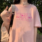 Женская футболка с принтом Kawaii, розовая, с коротким рукавом и круглым вырезом, в стиле японского аниме, уличная летняя футболка в стиле Харадзюку