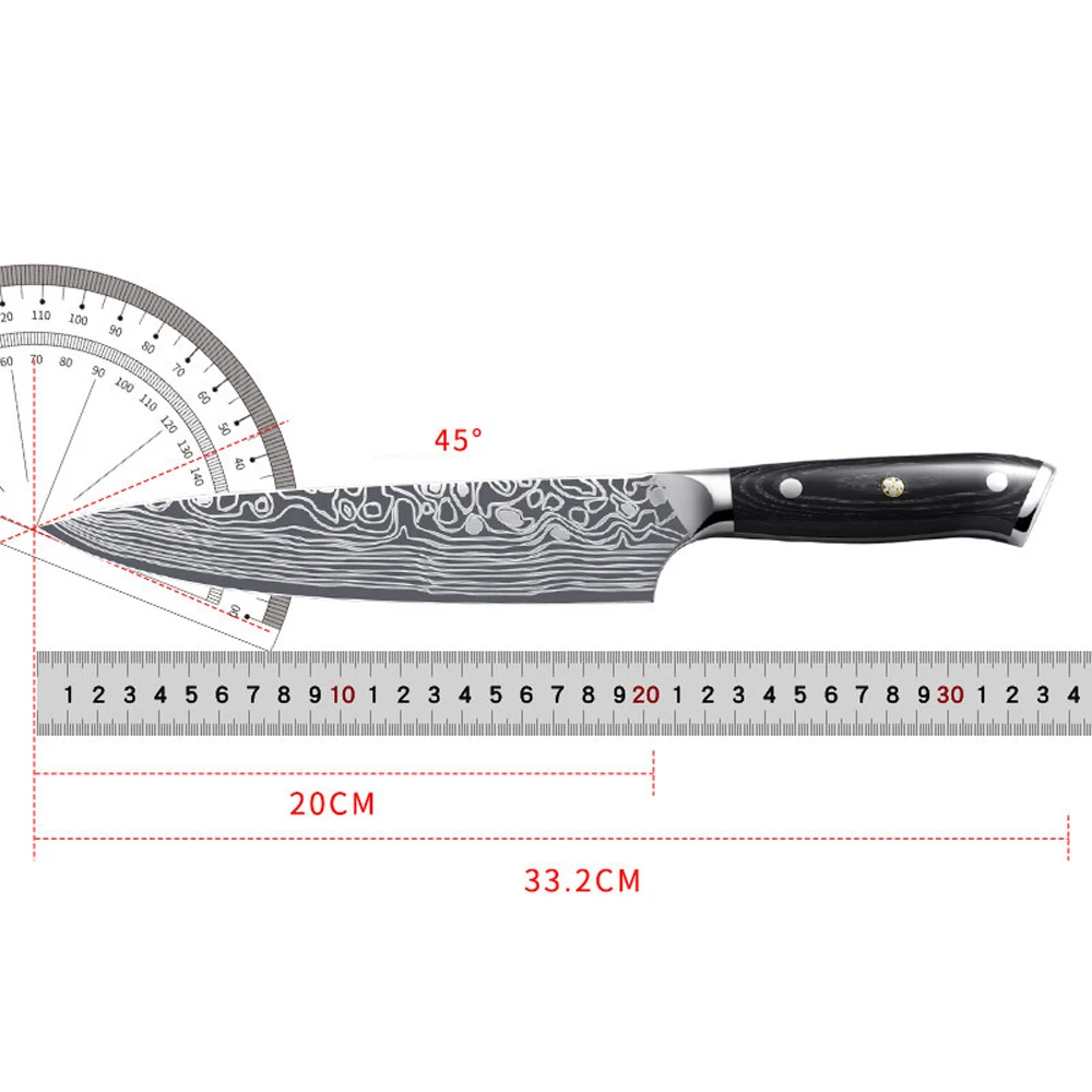 

Kitchen Knife 8 Inch Damascus Core Chef Knife Japanese Damascus Steel Santoku Cleaver Utilities Knife Fruit Cooking Knives