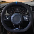 Чехол рулевого колеса автомобиля черная натуральная кожа замша для Volkswagen Golf 7 GTI Golf R MK7 VW Polo GTI Scirocco 2015 2016
