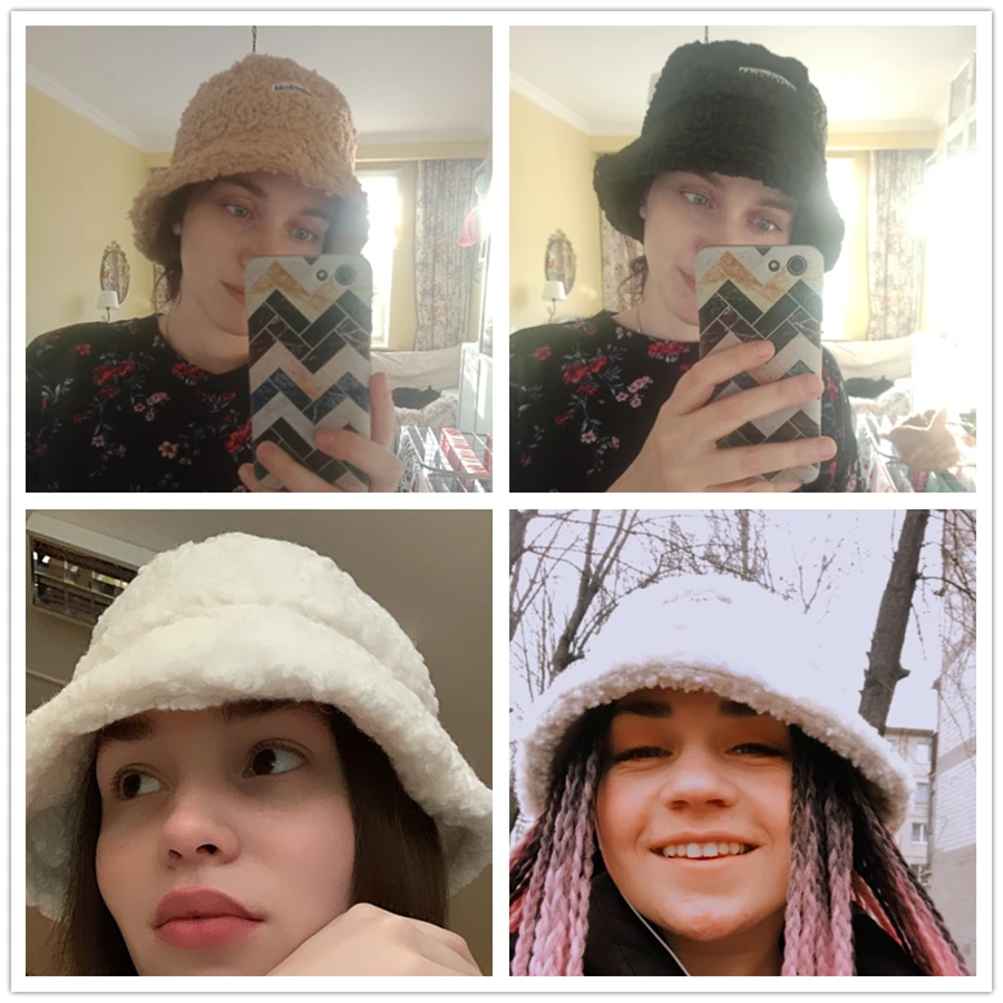 

Brand New Faux Fur Winter Panama Hats Women Outdoor Sunscreen Bucket Hat Female Fashion Letter Embroidery Basin Cap Sun Caps