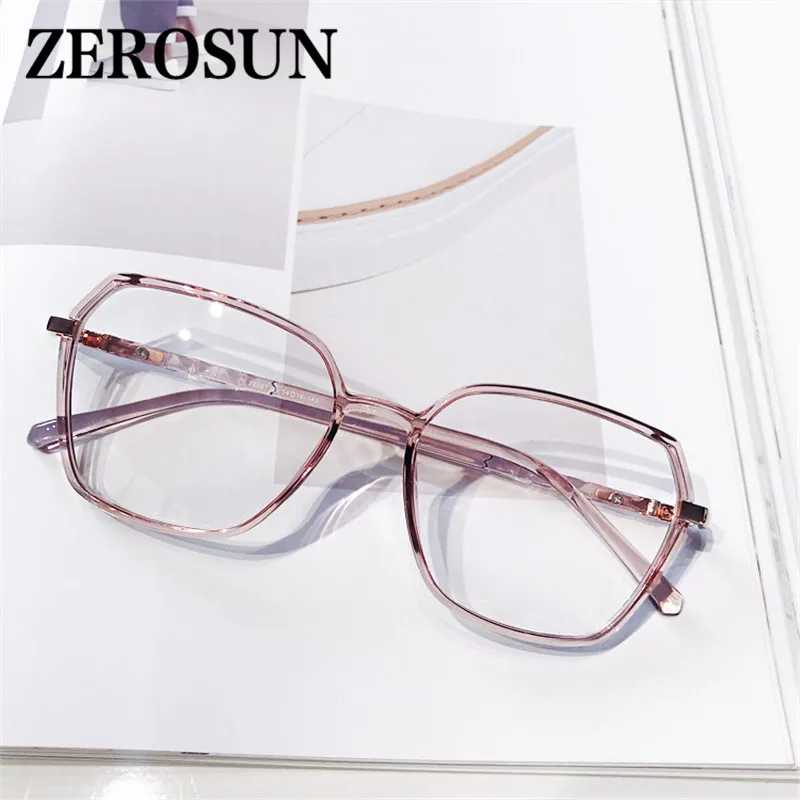 Zerosun прозрачные очки оправа для женщин большие женские поддельные многоугольные