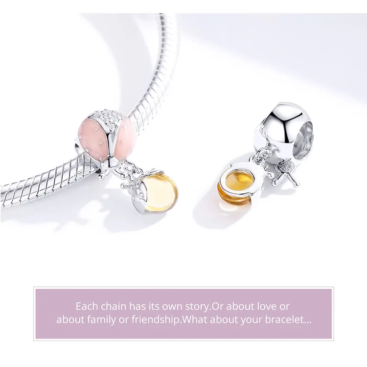 Fit Pandora браслет серебро 925 CZ розовый семь звезд Божья коровка S925 diy желтые фрукты бусины с насекомыми для изготовления ювелирных изделий