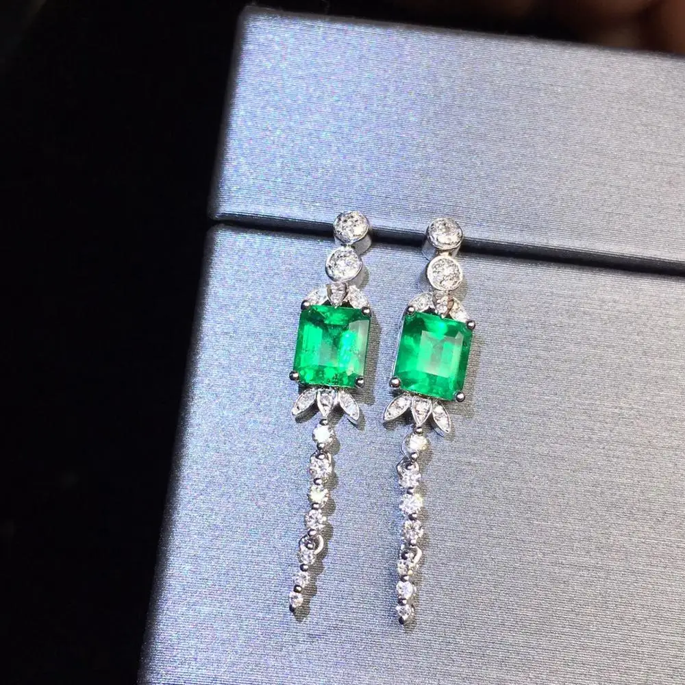 Женские серьги-подвески из 18-каратного золота с зелеными изумрудами | Украшения и