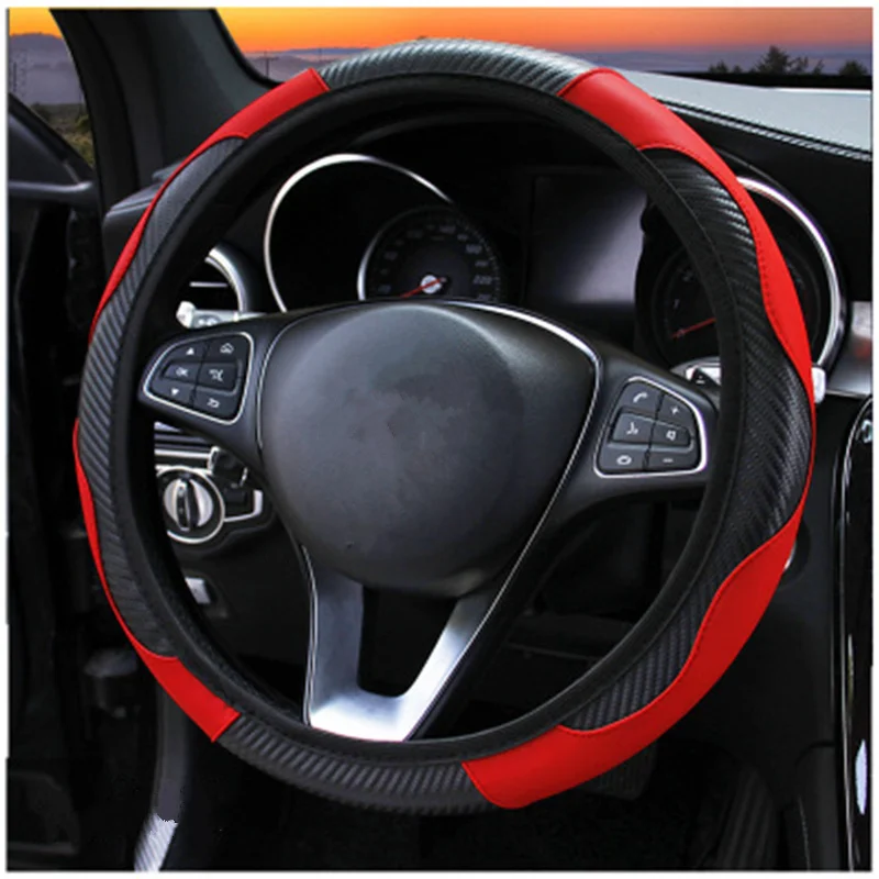 

Universal Car Steering Wheel Cover Carbon Brazing Dimensional Sports Style 37-38cm Diameter Automotive Interior Accessories