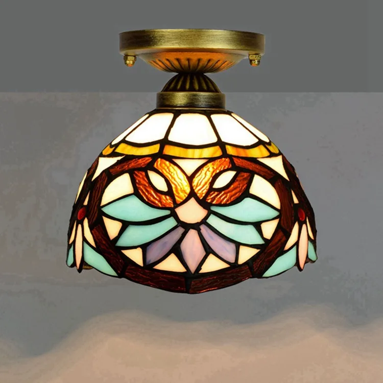 

European-Style 8-Inch 20cm Tiffany Colored Glass Corridor Balcony Small Ceiling Lamp Lovely Baroque Lamp