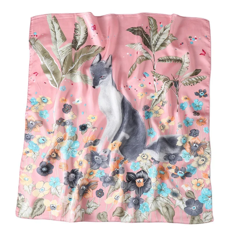 

2021 New Fashion Square Silk Scarf for Women Fox Print 70*70cm Office Lady Neck Head Small Scarves Handkerchief Hijabs Foulard