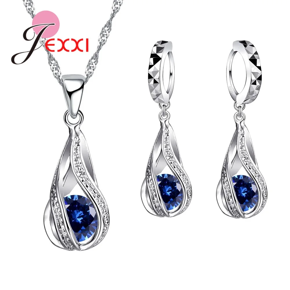 Комплект из колье и серёг серебра 925 пробы с фианитом|earrings double|earrings diamanteearrings long |