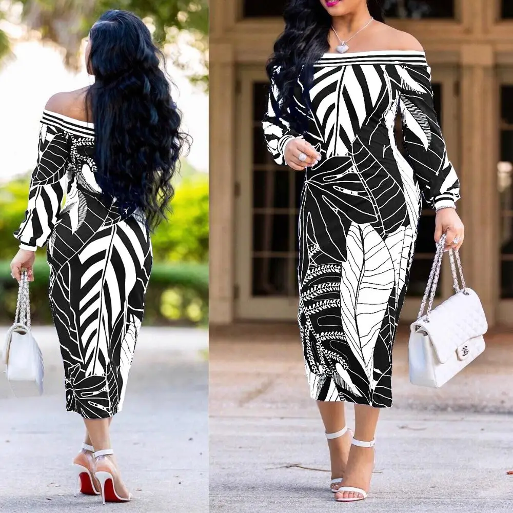 Women Sexy Off Shoulder Ribbed Dress Slash Neck Long Sleeve Bodycon Maxi Club Party Dresses mid calf fashion | Женская одежда