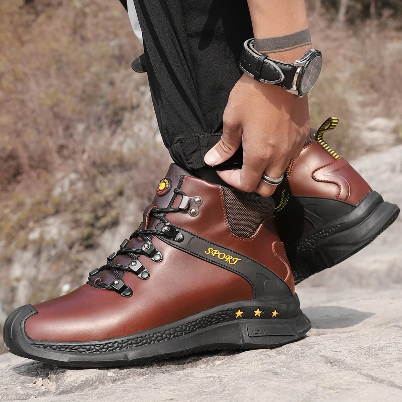 

new winter warm men's boots leather men's snow boots handmade waterproof work boots top men's shoes rubber outsole high quality