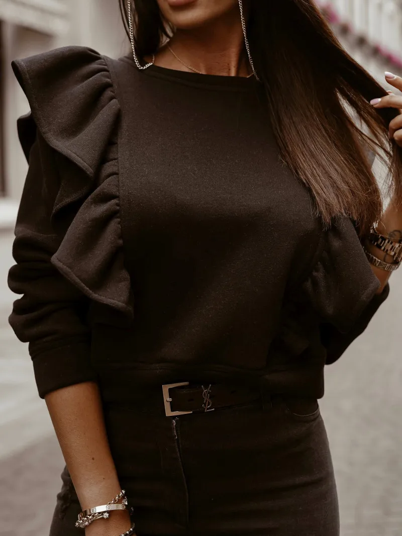 

2021 Spring ladies O-neck ruffle blouse shirt long-sleeved pullover blouse women's fashion blouse