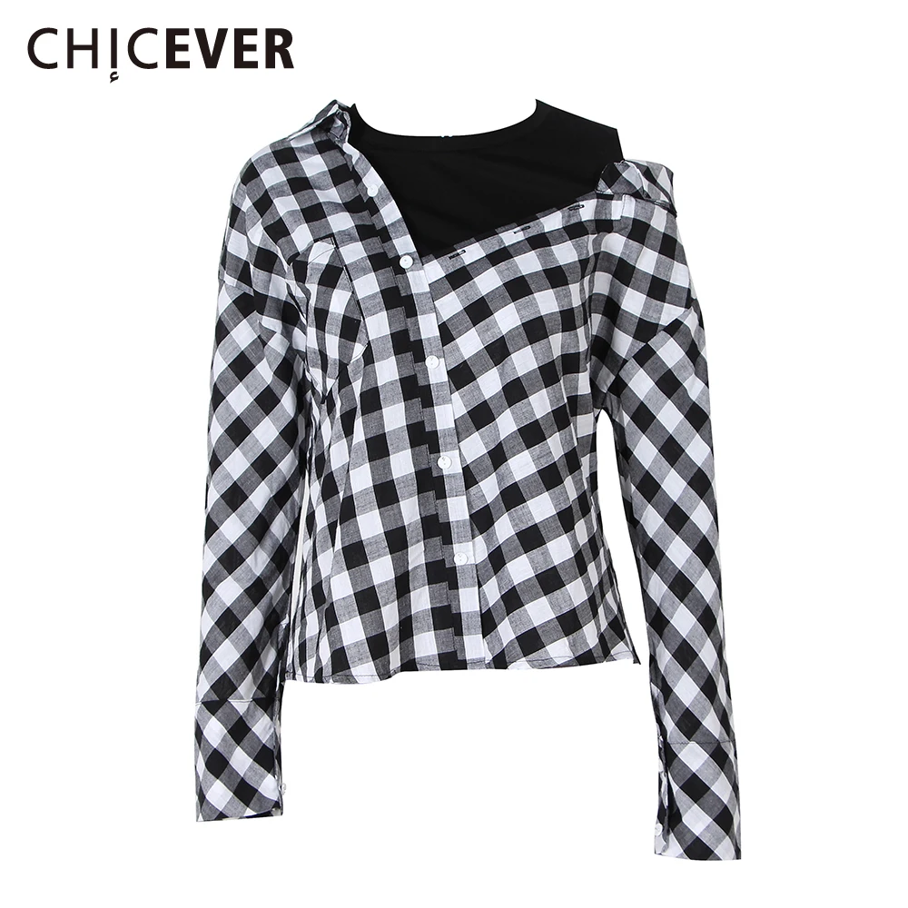 Chicever мода плед Топ женский сексуальный длинным рукавом и открытыми плечами Для