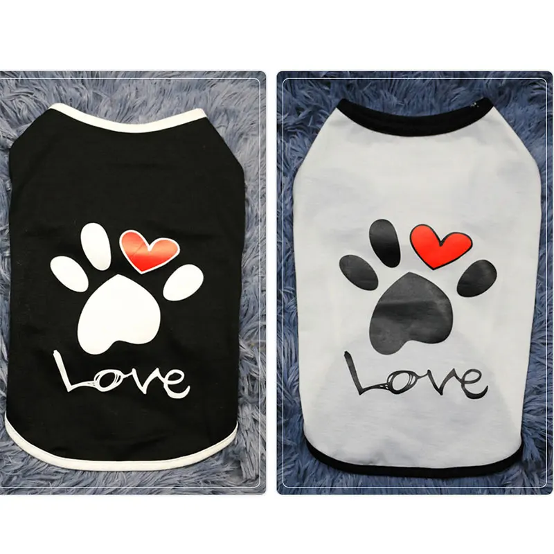 

Pet Dog Clothes Summer Cotton Vest T Shirt With Paw Printed Heart Love Design Coat Cotton Dogs Clothing for Small Middle Dogs