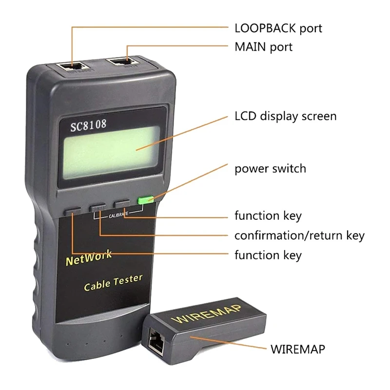 SC8108 Network Cable Tester Multifunctional Portable LCD Screen Network Cable Tester for RJ45 Cat5, Cat6, 5E, 6E