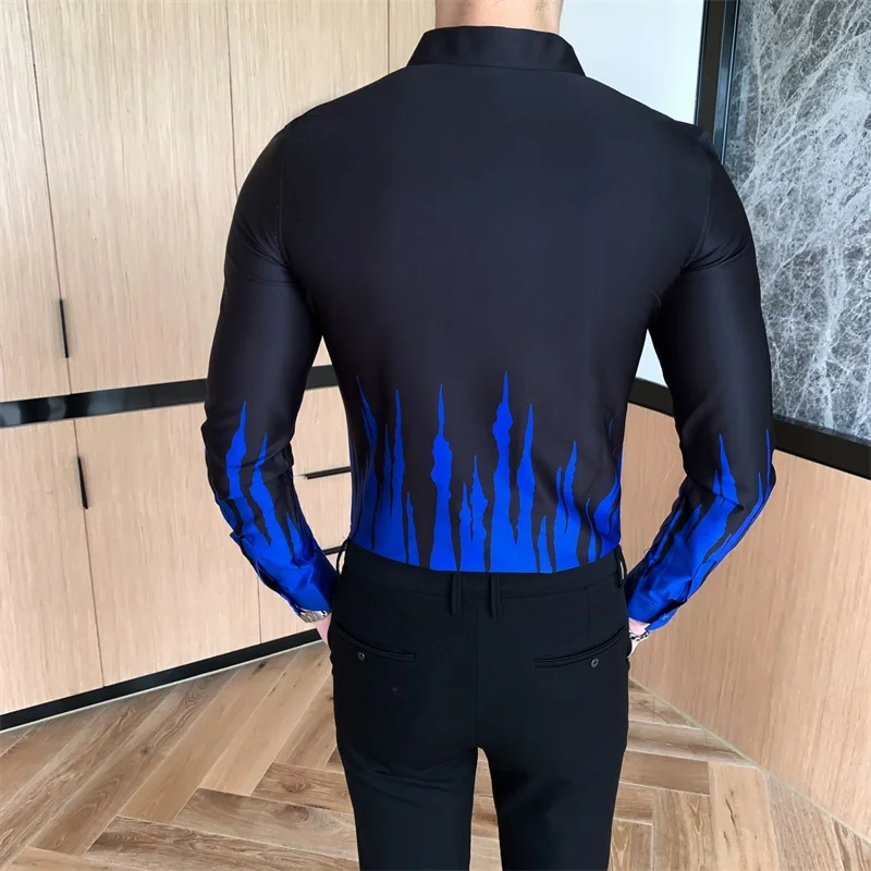 

Fashion 2021 Men Shirts Autumn New Slim Fit Shirt Men Long Sleeve Streetwear Casual Digital Print Men's Social Shirts V427