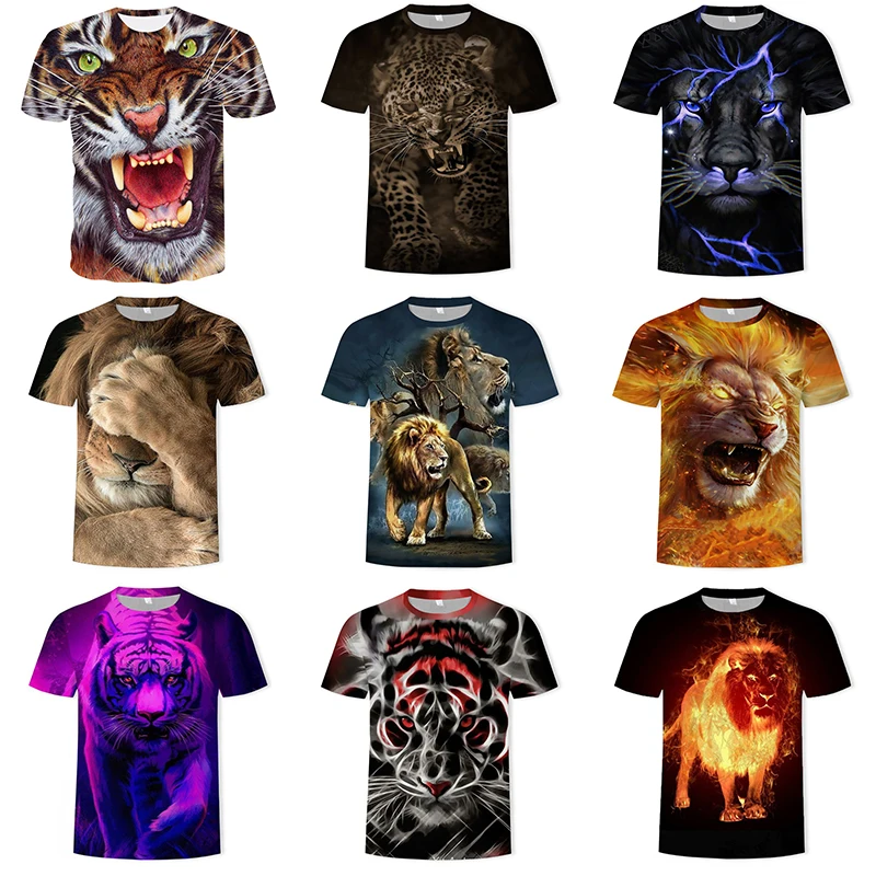 Детская одежда крутая футболка с 3D принтом животных тигра льва для мальчиков и