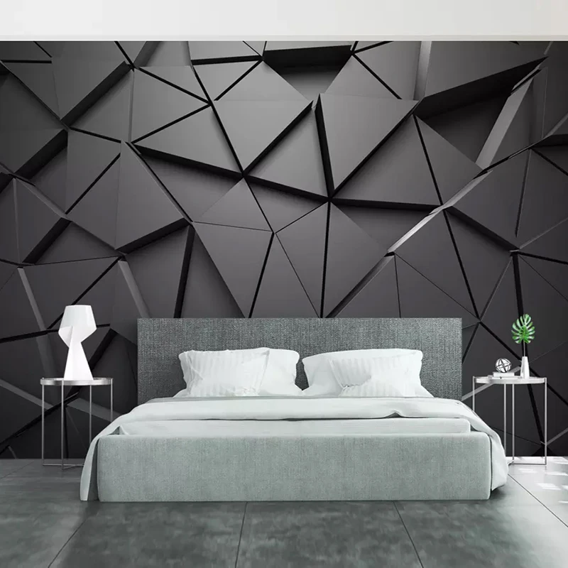 

3D Self-Adhesive Waterproof Mural Wallpaper Modern Creative 3D Black Geometric Wall Sticker Living Room Easy Operate Wallpapers