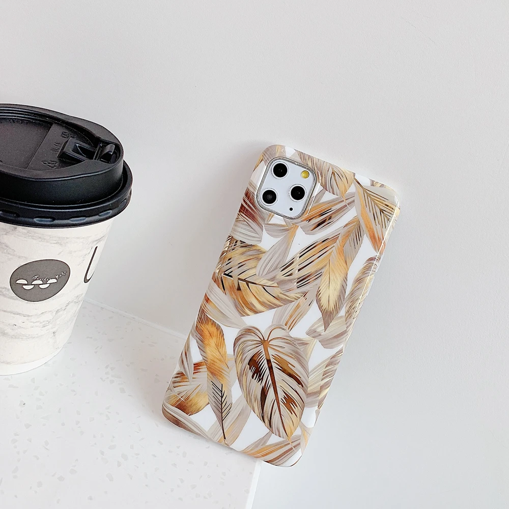 Gold Leaf Luxury Cell Phone Case For iPhone 11 Max Pro Cover Apple Ultra Thin Shockproof Soft Tree Pattern Glossy Mobile Cute Capa |