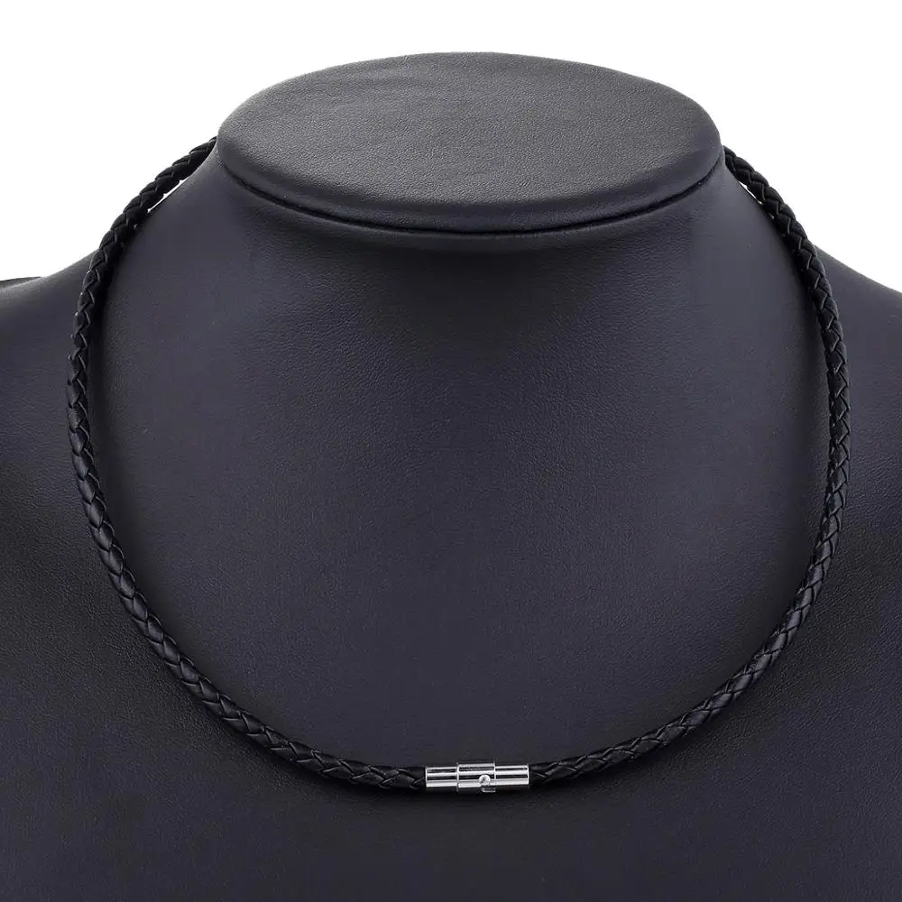 4mm Black UN48 Мужской кожаный чокер коричневый черный плетеный веревочный цепочка на шею для мужчин и мальчиков застежка из нержавеющей стали мужские ювелирные изделия дропшиппинг UNM09A - Окраска металла: 4mm Black UN48