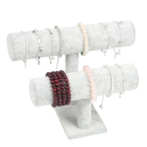 Серый бархатный Браслет Дисплей 2 слоя цепи часы t-бар стеллаж для хранения ювелирных изделий стенд Органайзер жесткий держатель