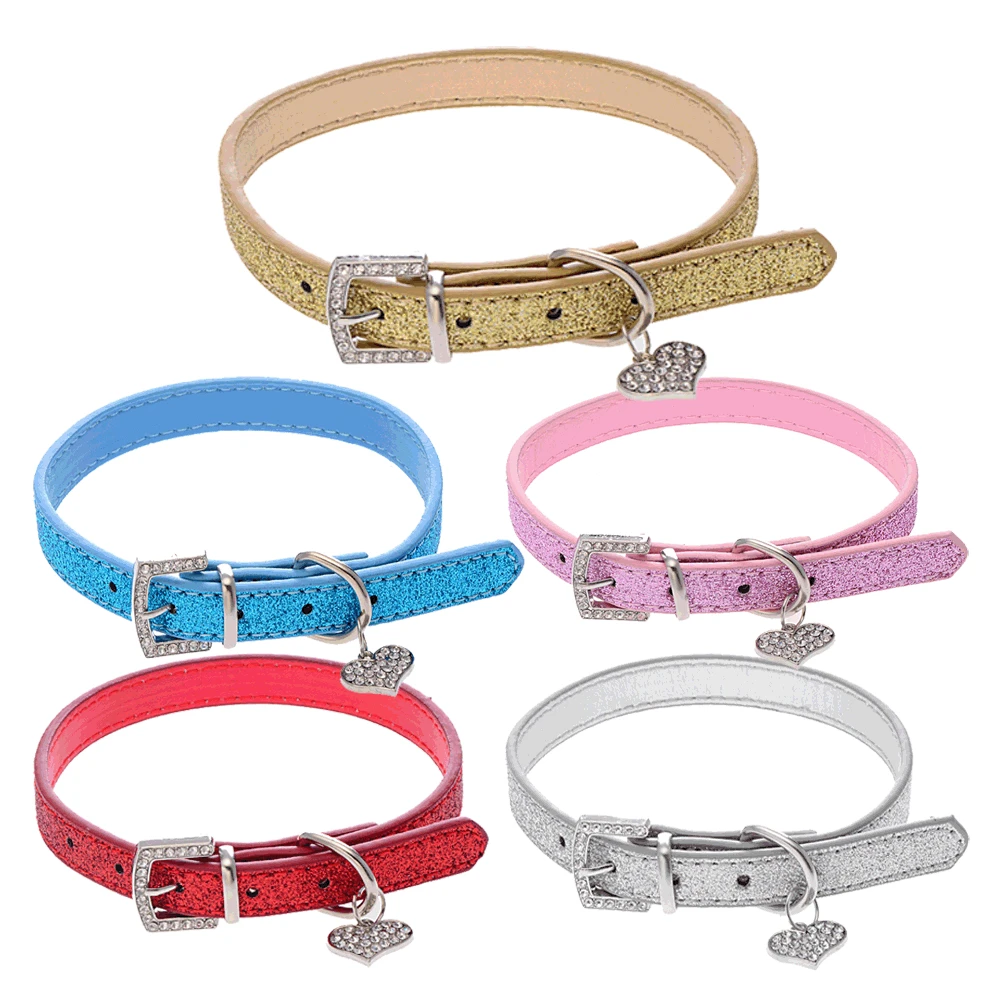 

Ошейник для собаки регулируемое ожерелье для щенка ремешок на шею для собаки для маленькой собаки Кристалл бриллиант сердце кулон товары д...
