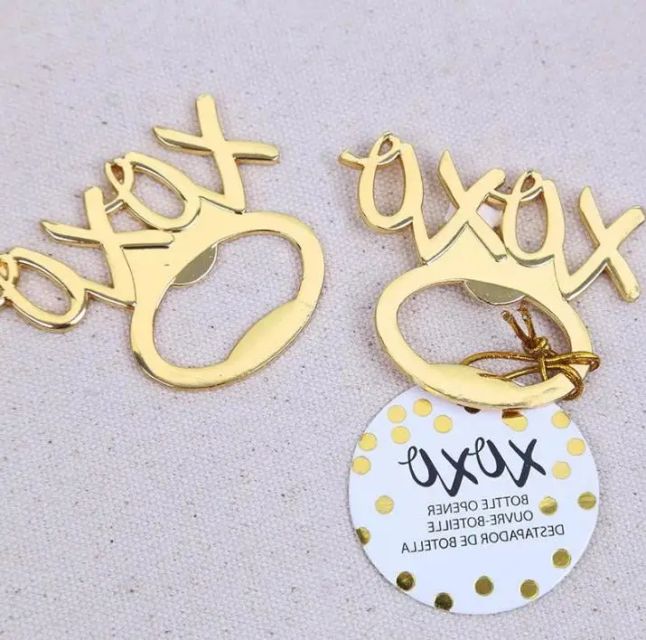 

100pcs Creative Gold Hugs Kisses Xoxo Bottle Opener Bridal Wedding Favors Party Giveaways Event Gift Souvenirs Wholesale