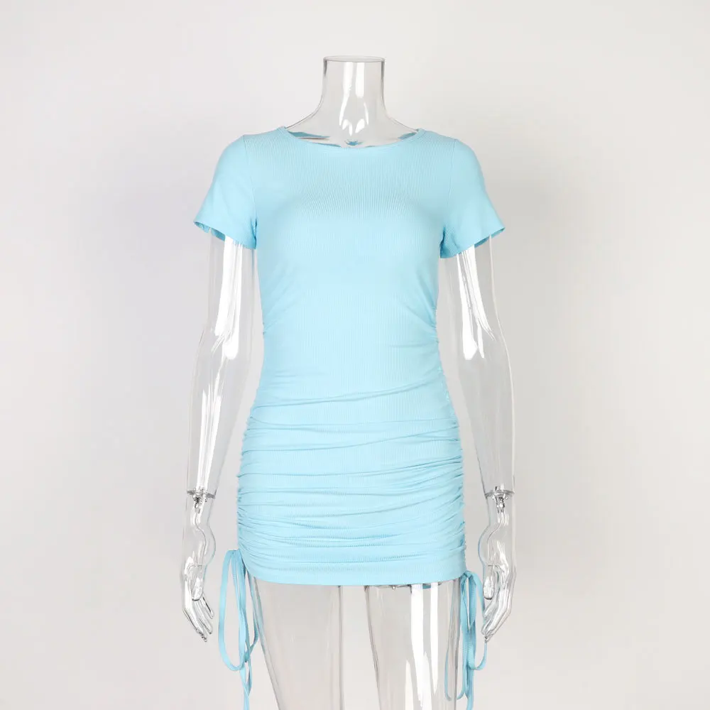 

Solid Color Sexy Short Sleeve Pleated Slim Womens Dresses New Arrival Spring Summer 2021 Women Fashion Vestido Alt Clothes