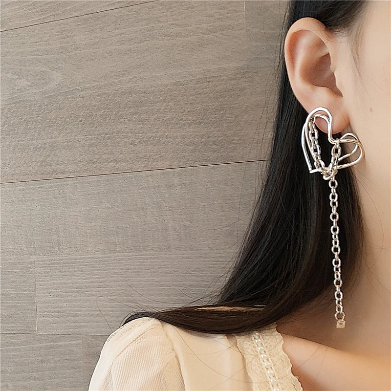 

Tassel Earrings Geometric Love Heart Irregular Metal Chain Party Jewelry Double Layer Chain Women Fashion Stud Earrings