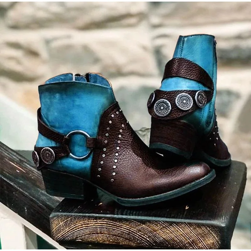 

Женские ботильоны из ПУ кожи, с металлической пряжкой и заклепками