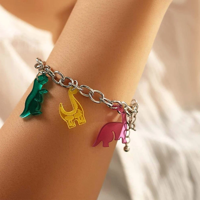 

Cartoon Acrylic Dinosaurs Chain Bracelets Candy Colors Resin Cartoon Animal Bracelet Birthday Gift Girls Woman Handmade Jewelry
