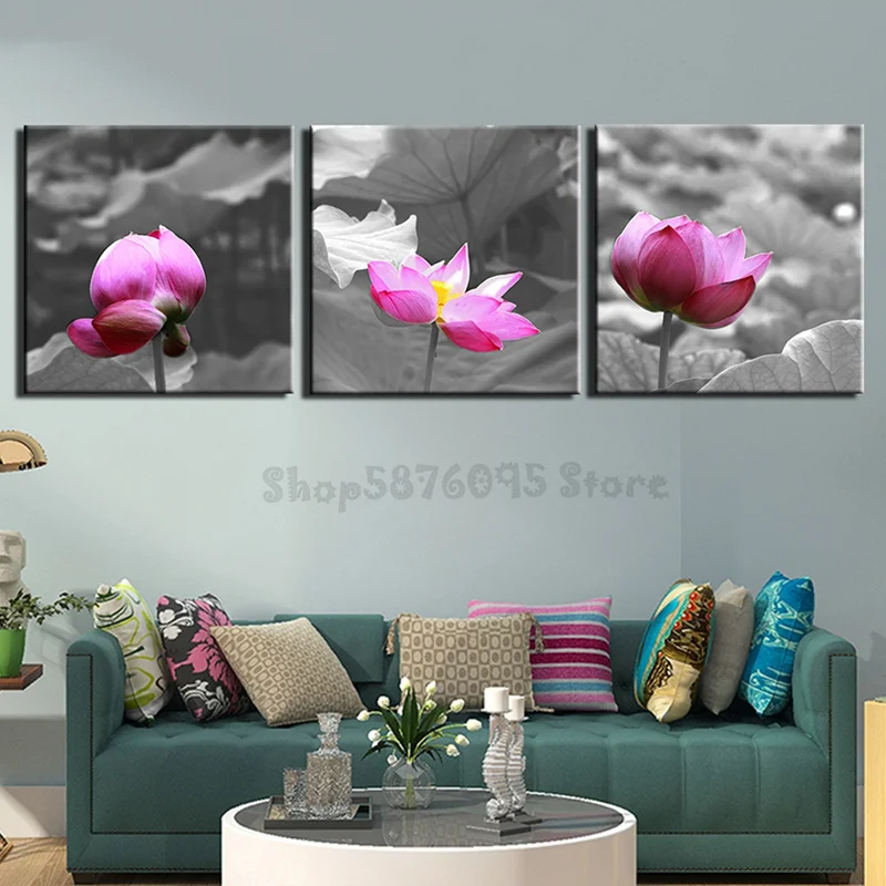 

Комплект из 3 предметов розового цвета лотоса настенное искусство Алмазная Картины набор современных картин с цветами Алмазная мозаика Алм...