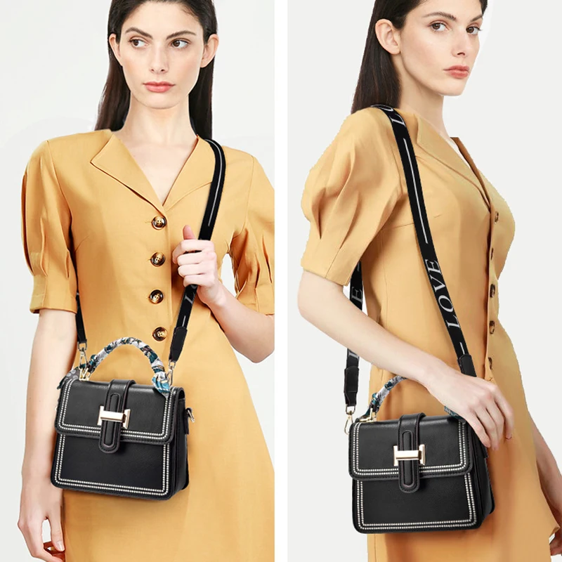 

Women's Shoulder Bag Leather Purses and Handbags New Elegant Wide Shoulder Strap Sling Lady Crossbody Bags Designer 2020