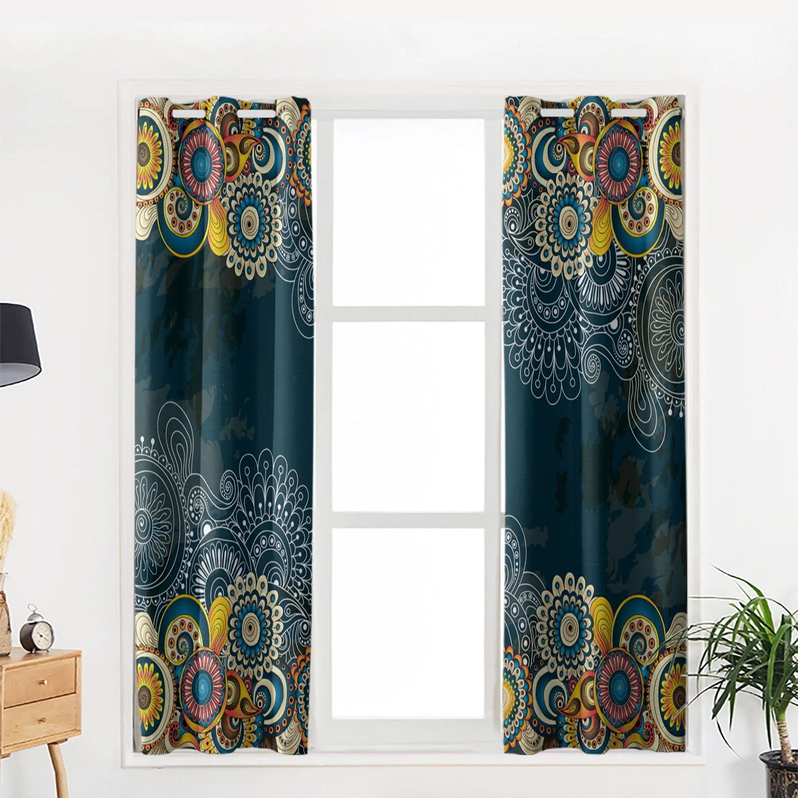 Индийские этнические ретро цветочные синие светонепроницаемые шторы Детские