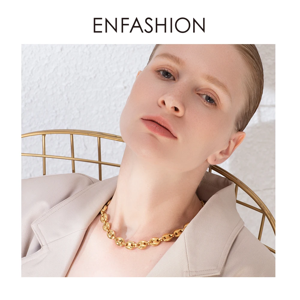 ENFASHION, панк, кофейные бобы, звено цепи, колье, ожерелье для женщин, нержавеющая сталь, золотой цвет, хип-хоп рок, ожерелье s, мужские ювелирные изделия P3022