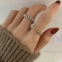 fmily korean version of s925 silver hollow chain ring female retro micro inlaid gold open jewelry