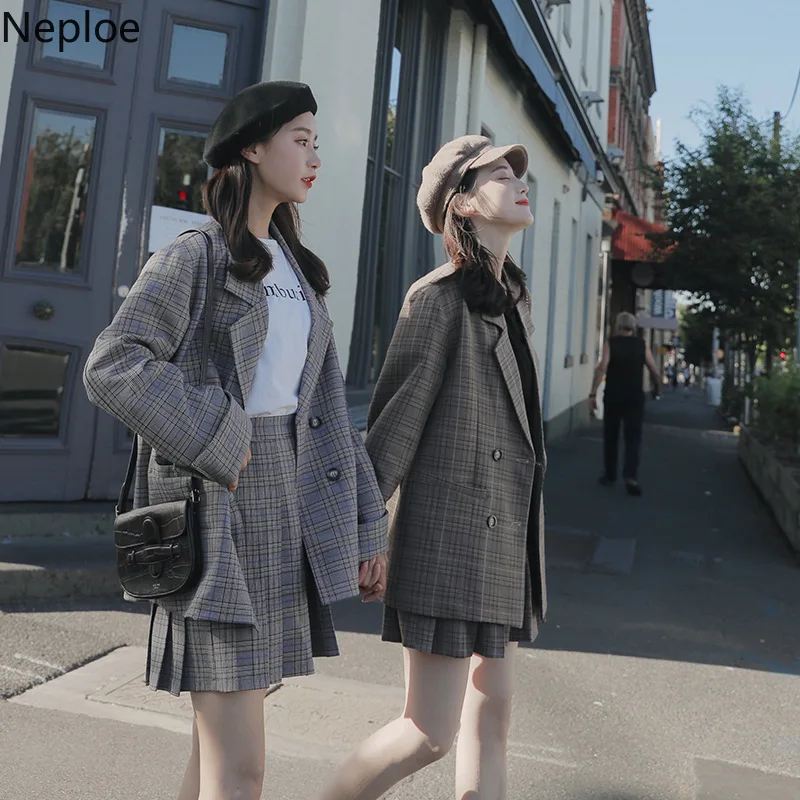 Женский блейзер с карманами nesloe повседневный клетчатый и плиссированной юбкой