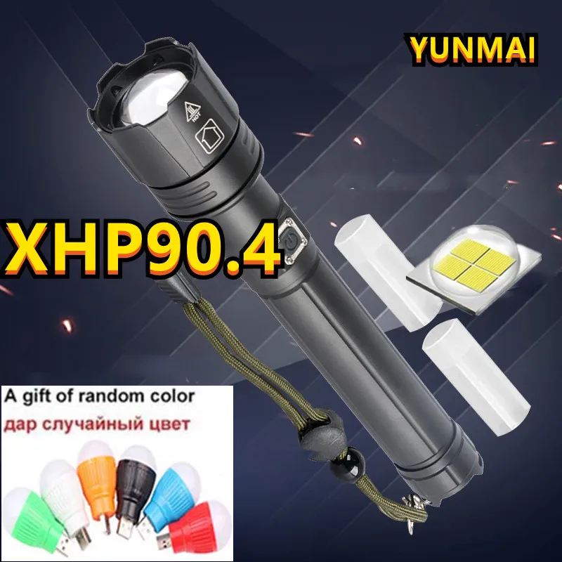 

USB Powerful xhp90.4 Flashlight Torch Super Bright Lamp Rechargeable Zoom LED Tactical Torch xhp70 xhp50 18650 or 26650 battery