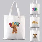 Тканевая сумка-шоппер, белая сумка-тоут, с изображением мишки тедди из мультфильма, наплечная сумка с графическим принтом, Женская Холщовая Сумка