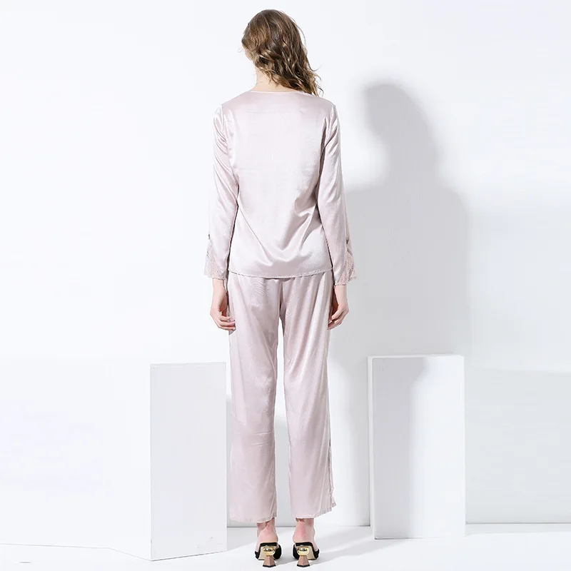 

SXTHAENOO 100% Silk Pajama Sets for Women Ladies Luxury Sleepwear Solid Color Homewear 2 Pieces Full Pants PLUS SIZE