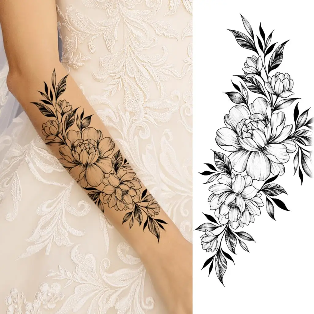 3D реалистичные временные татуировки с цветами розы для женщин взрослые пионы