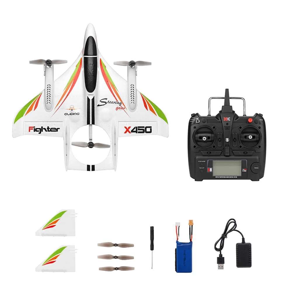 

WLtoys-avin XK X450 2,4G 6ch 3D/6G RC Motor sin escobillas, despegue Vertical, luz LED, planeador de ala fija RC, avin RTF