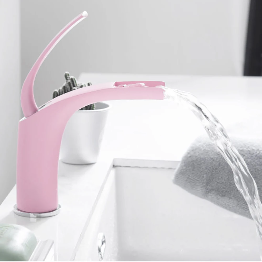 

Латунный Смеситель для раковины в ванную комнату, кран для горячей и холодной воды с одной ручкой, розовое крепление на раковину в туалете