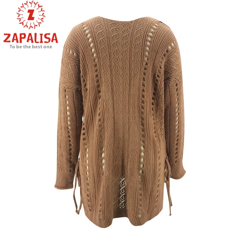 

Fashion Women Autumn Winter Sweaters Irregular Hollow Out Design V-Neck Long Sleeve Solid Color Casual Loose Pullovers Top