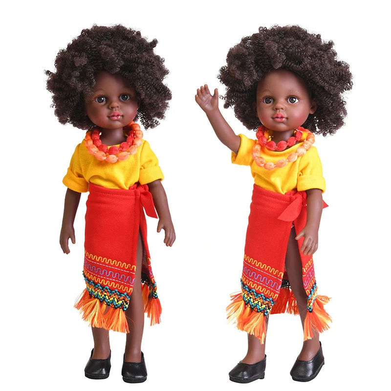 

35cm Black African American Reborn Doll Full Silicone Vinyl Baby Dolls African Doll Pretty Girl Toy Bath Toy Gifts Dress UP Toys