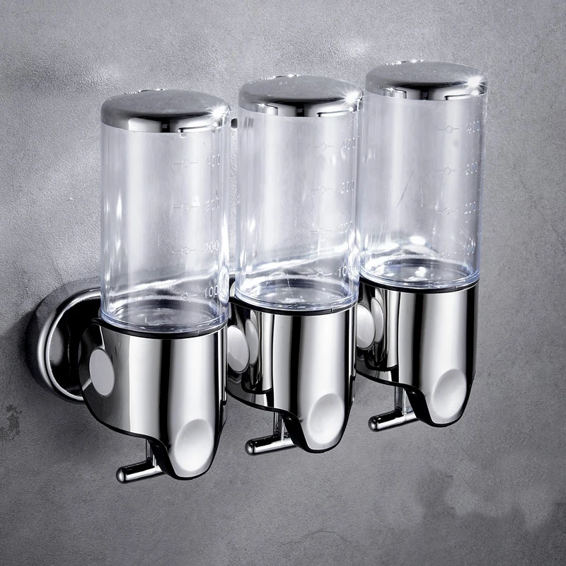 Luxury 1500ml SoapDispenser Wall Mount 3 Heads ABS Electroplated Shampoo Dispenser Punch Selection for Bathroom Accessories