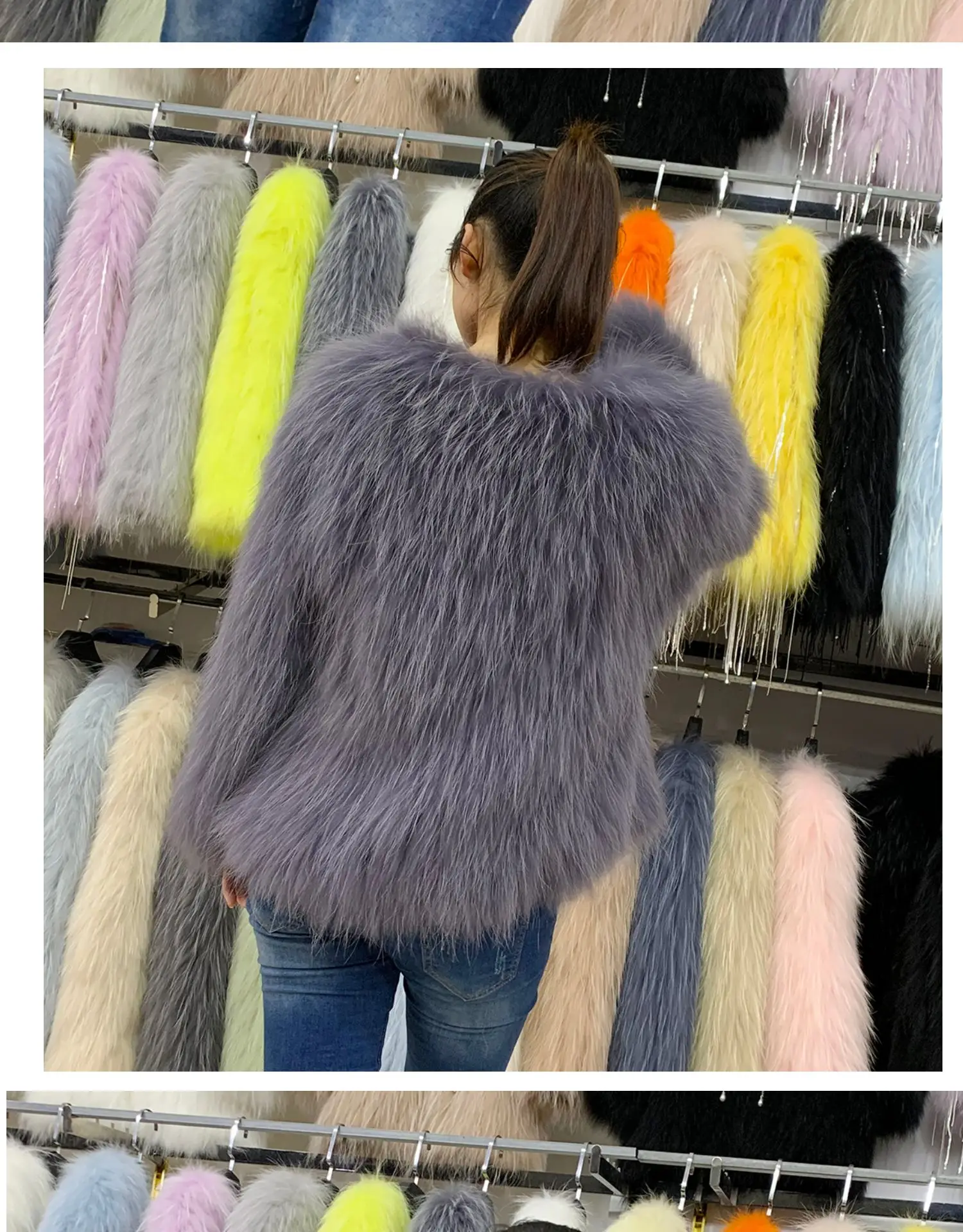 Fur raccoon fur woven jacket ladies winter fur jacket warm animal fur long-sleeved autumn jacket real animal fur woven