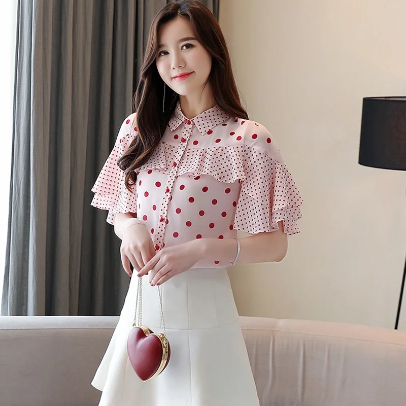 Женские топы и блузки повседневная женская рубашка шифоновая блузка в горошек